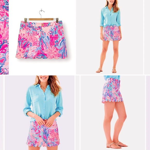 Lilly Pulitzer Skort Colette Scallop Hem Pockets Front Zipper Pockets Stretch